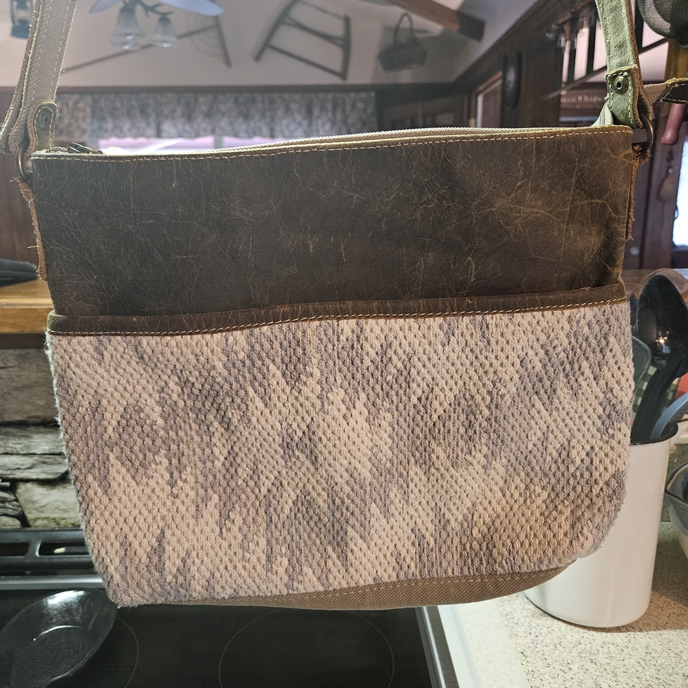 Myra Bag Brown and Cream Shoulder Bag with Snakeskin Pattern